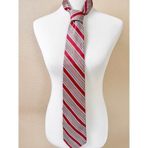 Robert‎ Talbott Studio Silk Tie Red Blue Gold Geometric Stripe Wide 4" USA